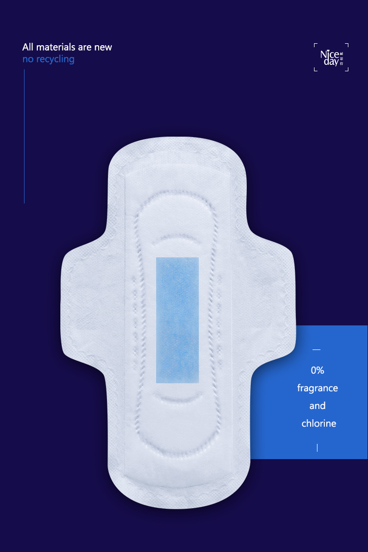 Day use cotton sanitary napkin blue chip moderate flow female disposable pads factory NDE-6-245 Niceday