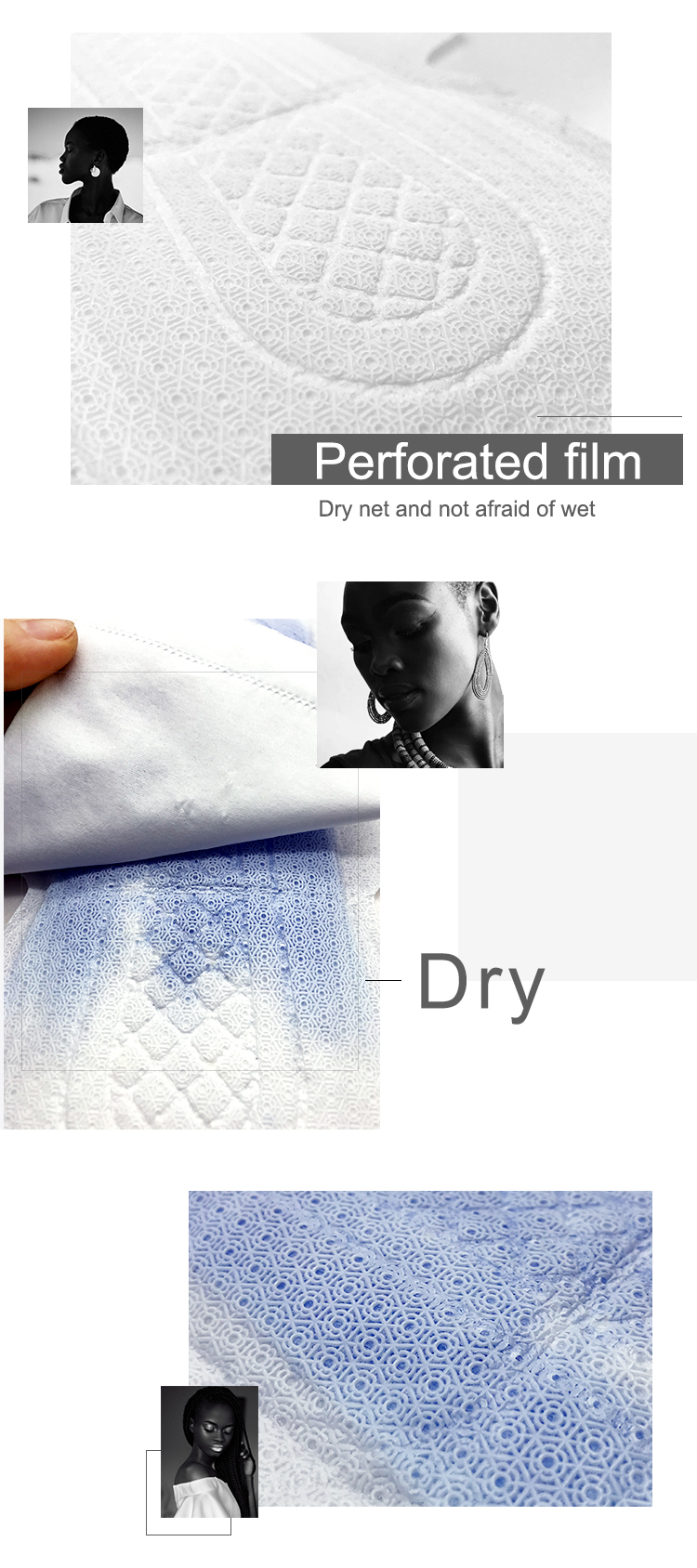 Ultra Dry Sanitary Napkin Perforated Film Raw Material for Sanitary Pads Dry Net Menstrual Pad for Lady NDE-5-Niceday