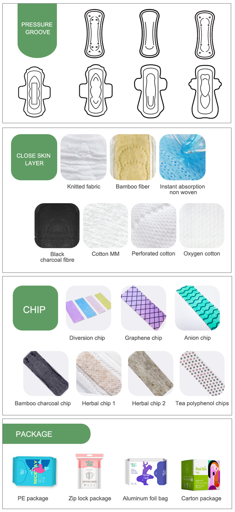 High quality aloe vera sanitary pad for girls high absorbency leakage prevention feminine pads NDC-5-245Niceday